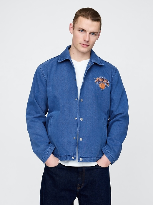 Image number 1 showing, NBA New York Knicks Logo Denim Coaches Jacket