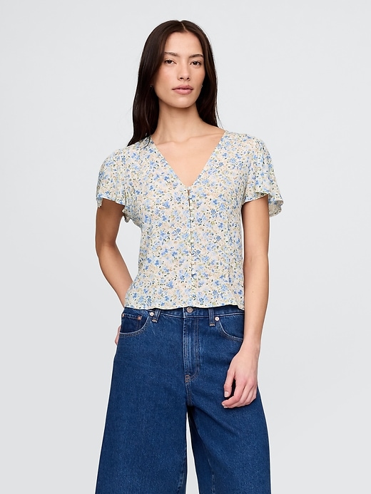 Image number 3 showing, Crepe Flutter-Sleeve Top