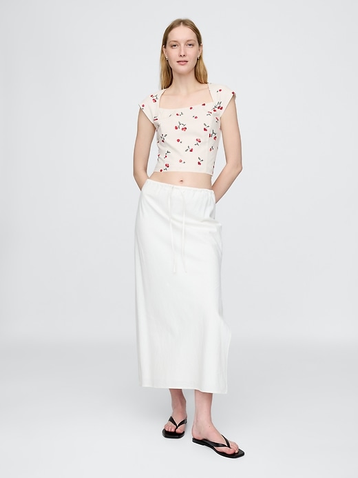 Image number 3 showing, Linen-Blend Cap-Sleeve Cropped Top