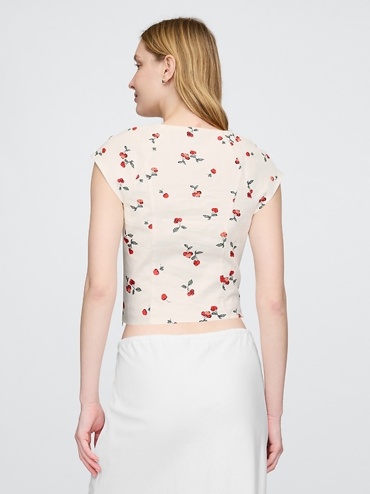 Image number 2 showing, Linen-Blend Cap-Sleeve Cropped Top