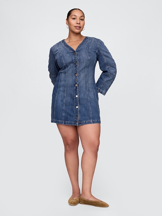 Image number 5 showing, Barrel-Sleeve Denim Mini Dress