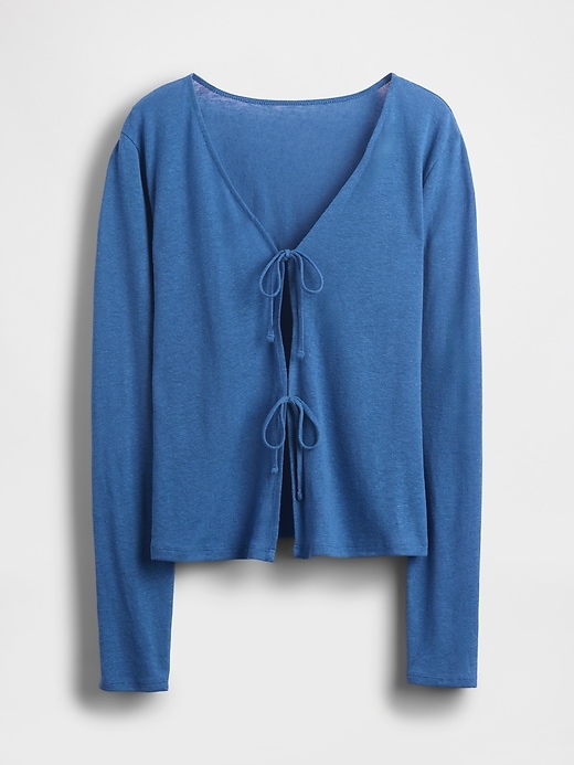 Image number 5 showing, Linen-Blend Tie-Front Cardigan