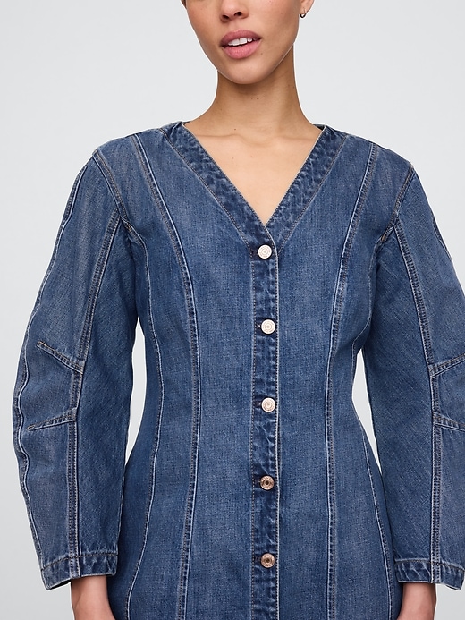 Image number 4 showing, Barrel-Sleeve Denim Mini Dress