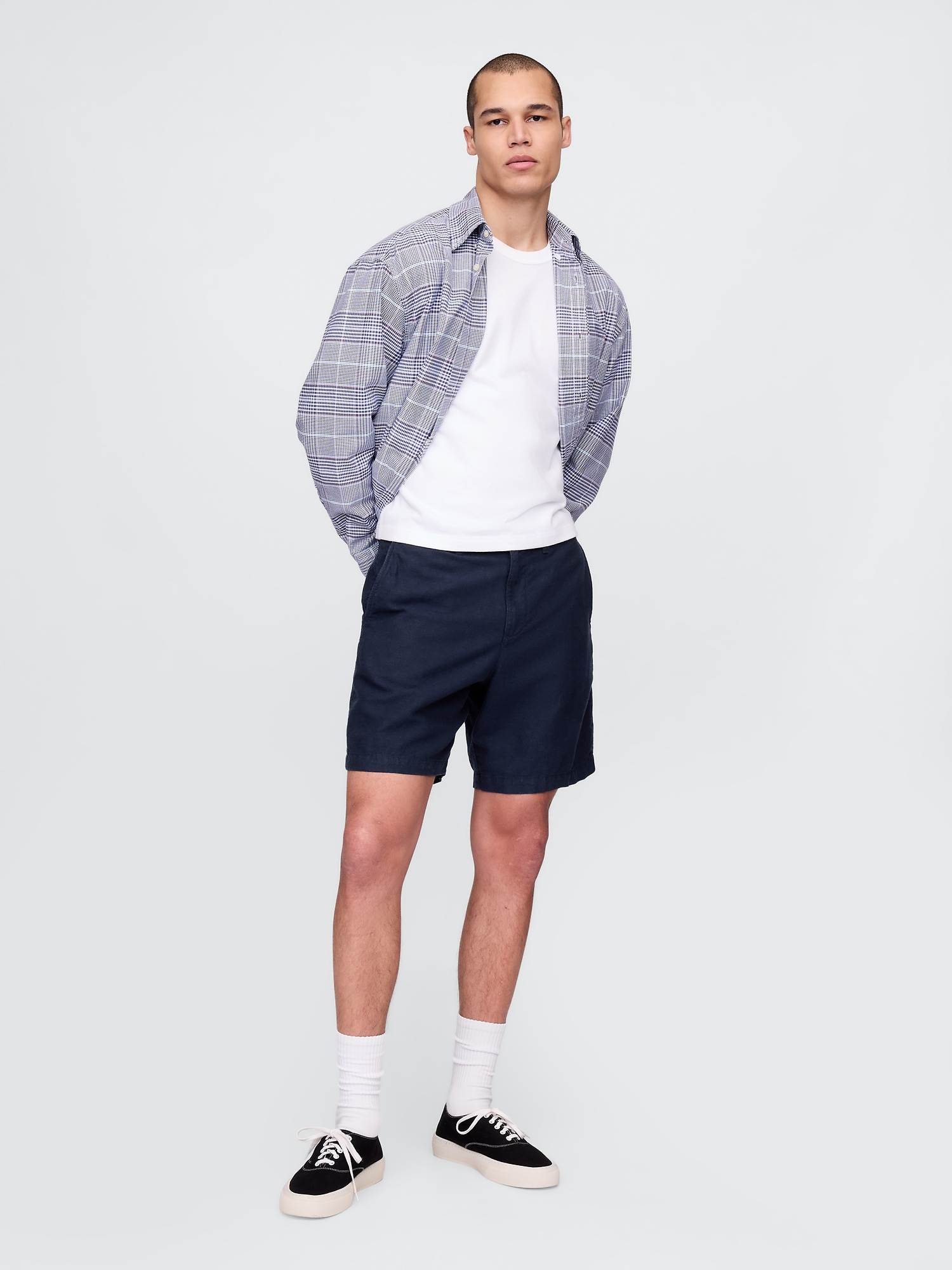 8" Linen-Cotton Shorts - Blue