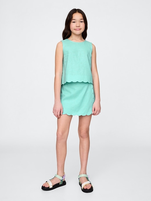 Image number 1 showing, Kids Linen-Cotton Scalloped Wrap Skort