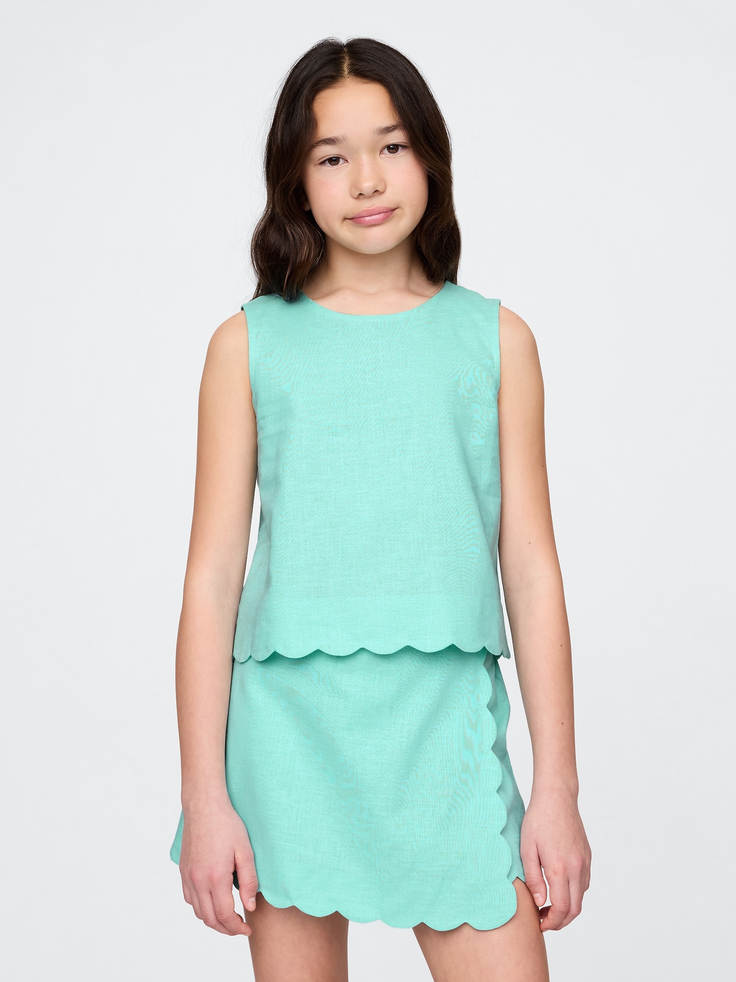 Kids Linen-Cotton Scalloped Top