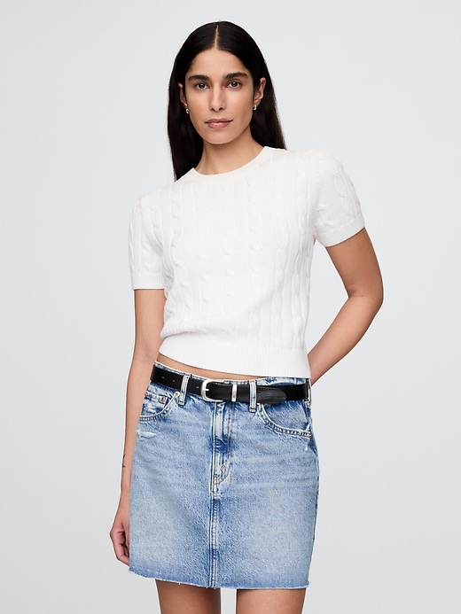 Image number 1 showing, 100% Cotton Cropped Cable-Knit Sweater