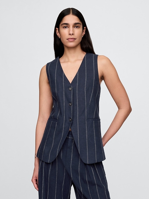 Image number 1 showing, Linen-Blend Longline Vest