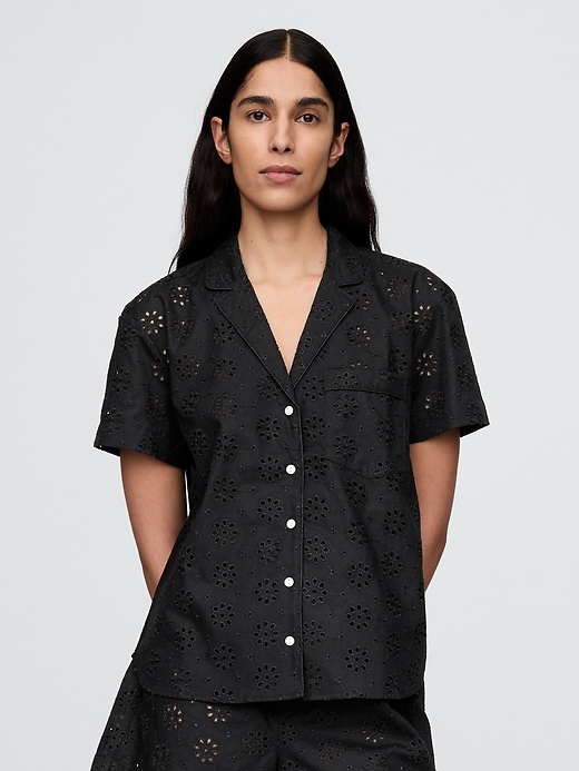 Image number 1 showing, Eyelet Poplin PJ Shirt