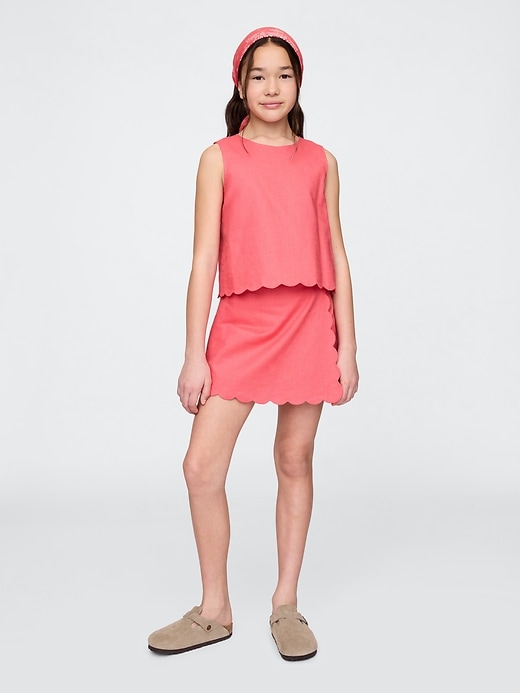 Image number 1 showing, Kids Linen-Cotton Scalloped Wrap Skort