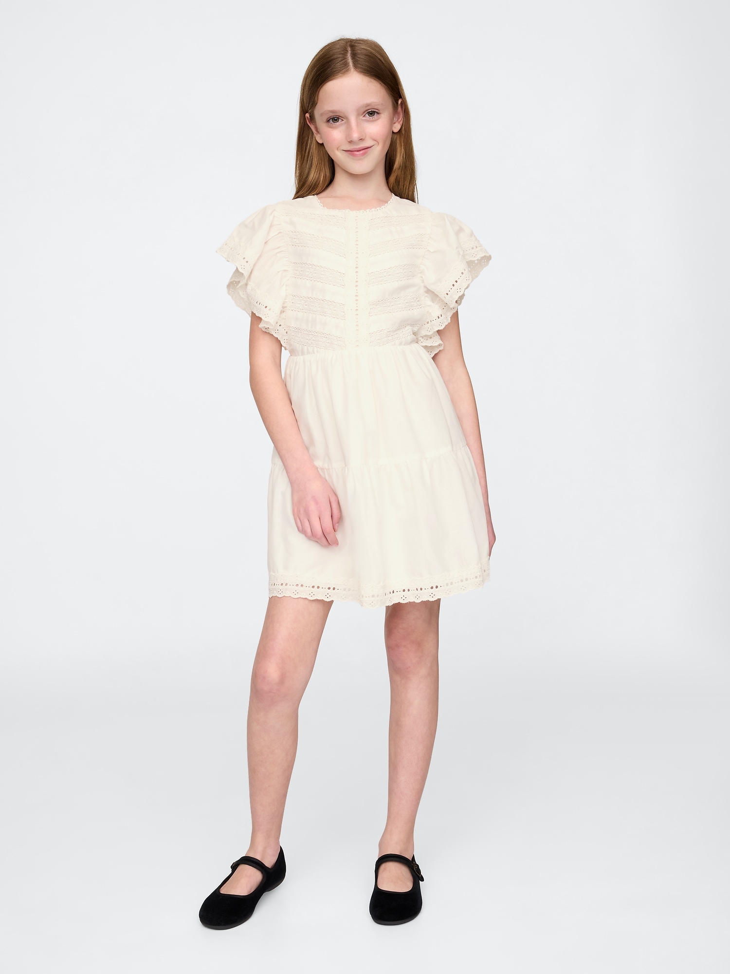 Kids Lace Tiered Ruffle Dress - White