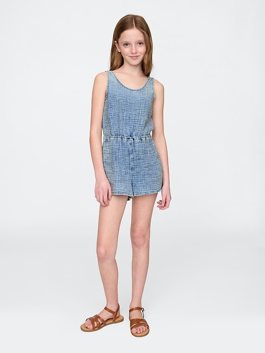 Image number 1 showing, Kids Crinkle Gauze Denim Romper