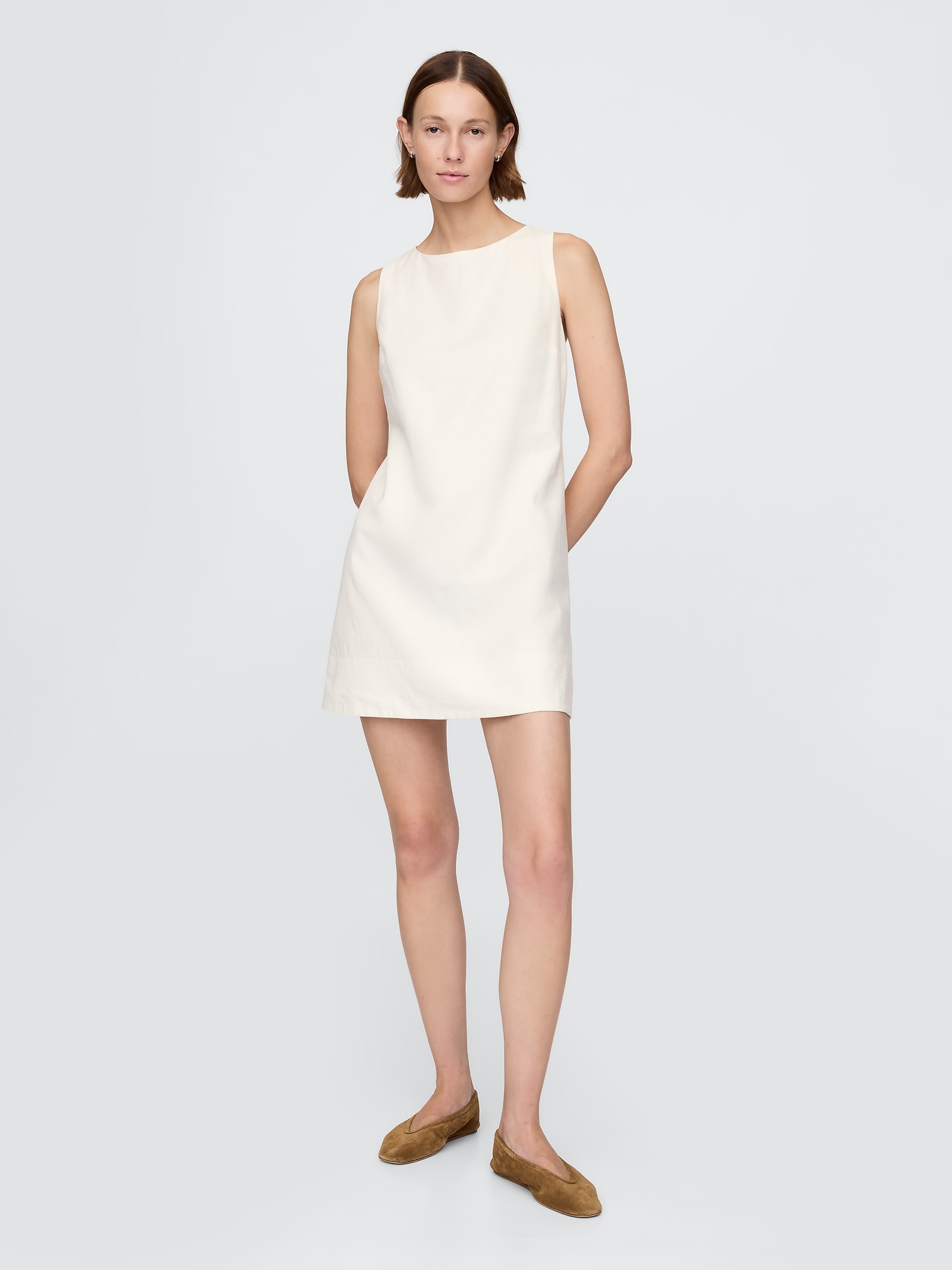 Linen-Blend Mini Shift Dress