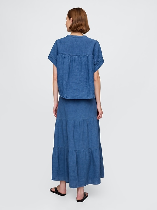 Image number 2 showing, Crinkle Gauze Denim Tiered Maxi Skirt