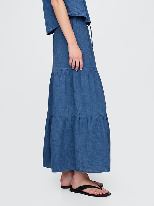 Image number 3 showing, Crinkle Gauze Denim Tiered Maxi Skirt