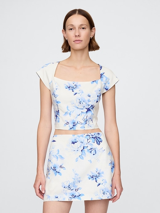 Image number 1 showing, Linen-Blend Cap-Sleeve Cropped Top