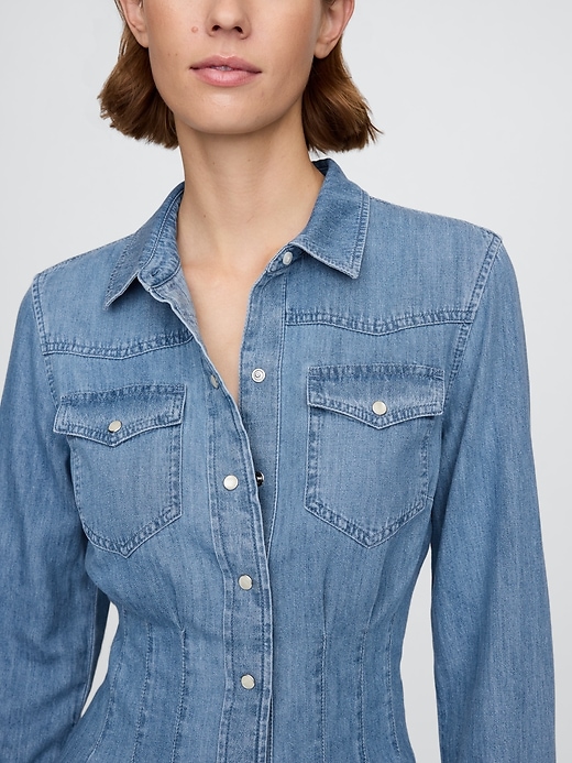 Image number 4 showing, Western Denim Mini Shirtdress