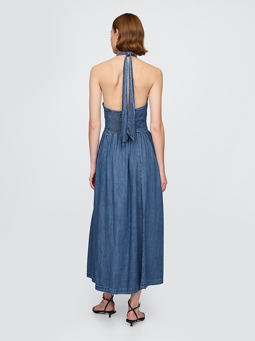 Image number 2 showing, Denim Tie-Back Halter Maxi Dress