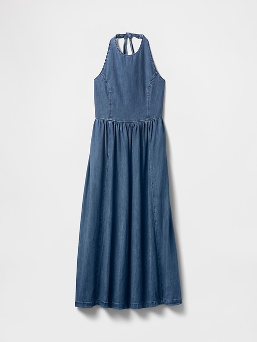 Image number 5 showing, Denim Tie-Back Halter Maxi Dress