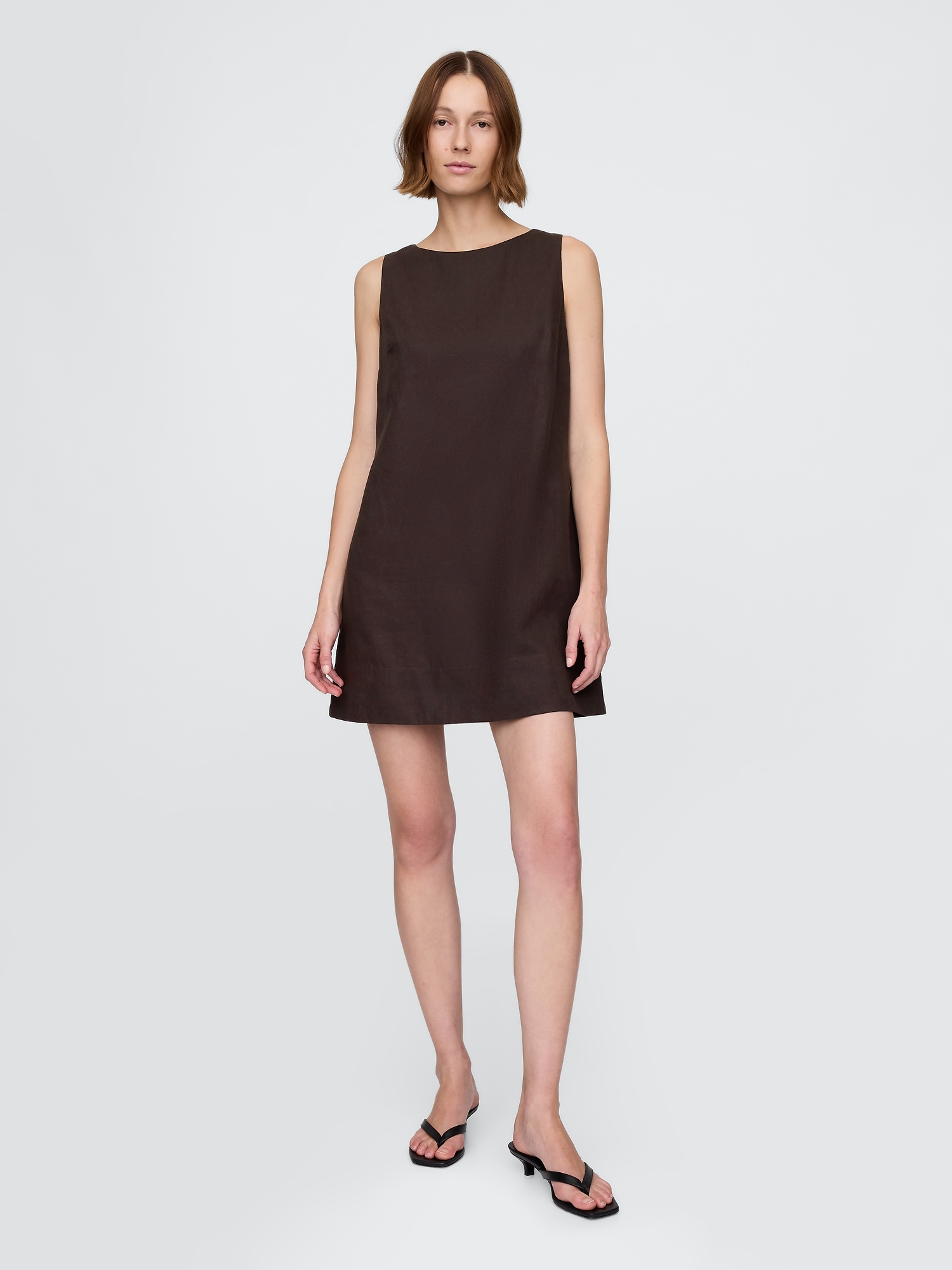 Linen-Blend Mini Shift Dress