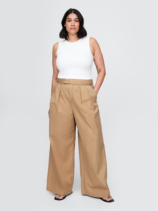 Image number 5 showing, High Rise Twill Pleated Wide-Leg Khakis