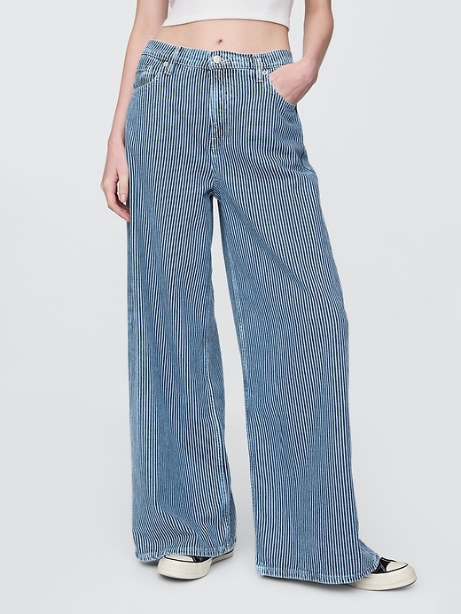 Image number 2 showing, Mid Rise UltraSoft Denim Stripe Baggy Jeans