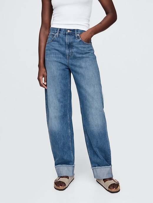 Image number 2 showing, High Rise Cuffed Barrel Jeans