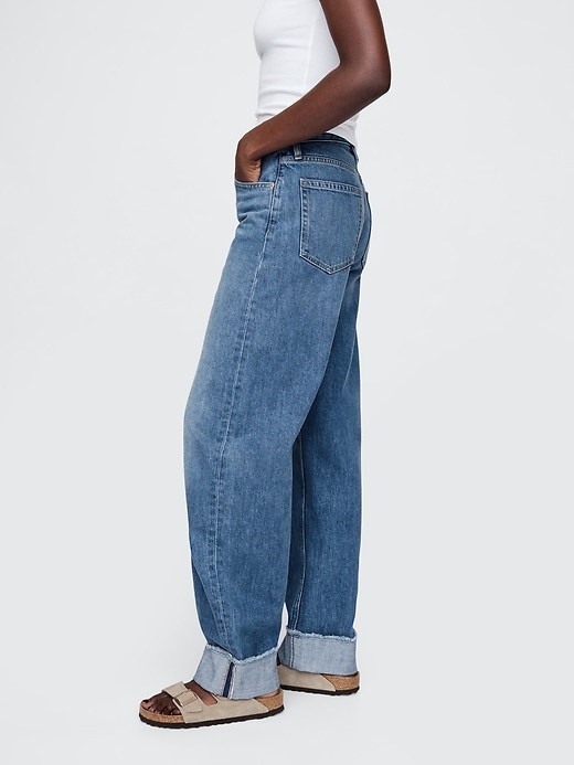 Image number 3 showing, High Rise Cuffed Barrel Jeans