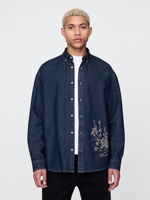 Image number 1 showing, Embroidered Denim Big Shirt