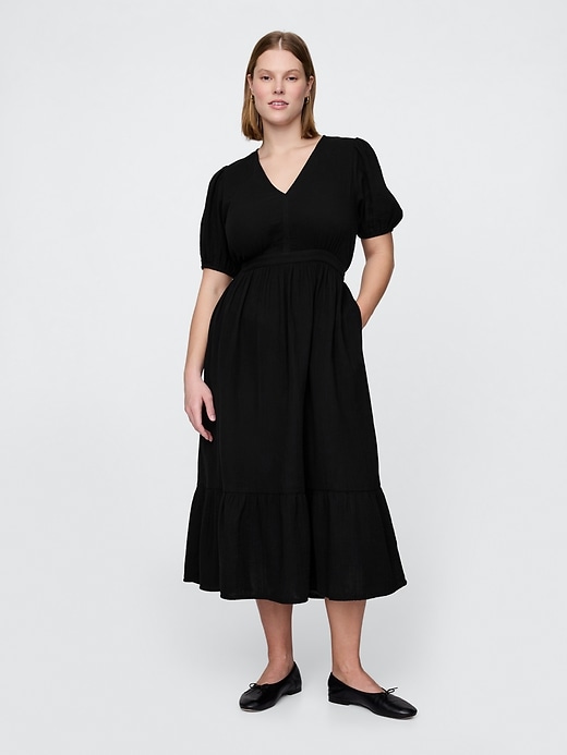 Image number 5 showing, Crinkle Gauze Open-Back Midi Dress