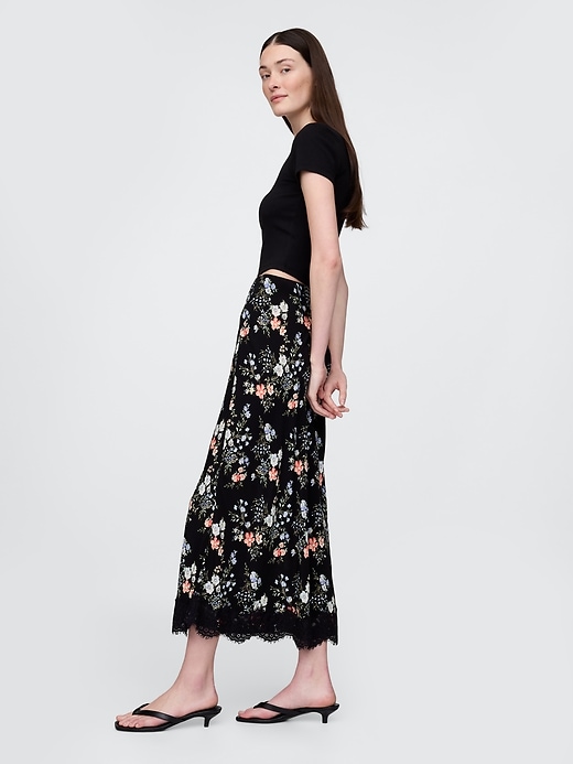 Image number 3 showing, Crepe Lace-Trim Maxi Skirt