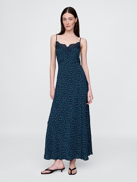 Image number 1 showing, Crepe Lace-Trim Sweetheart Maxi Dress