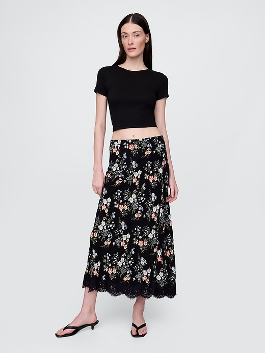 Image number 1 showing, Crepe Lace-Trim Maxi Skirt