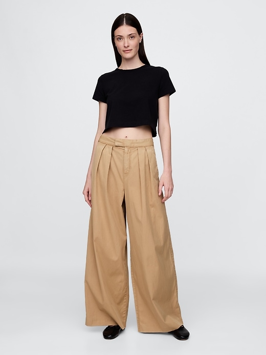 Image number 1 showing, High Rise Twill Pleated Wide-Leg Khakis