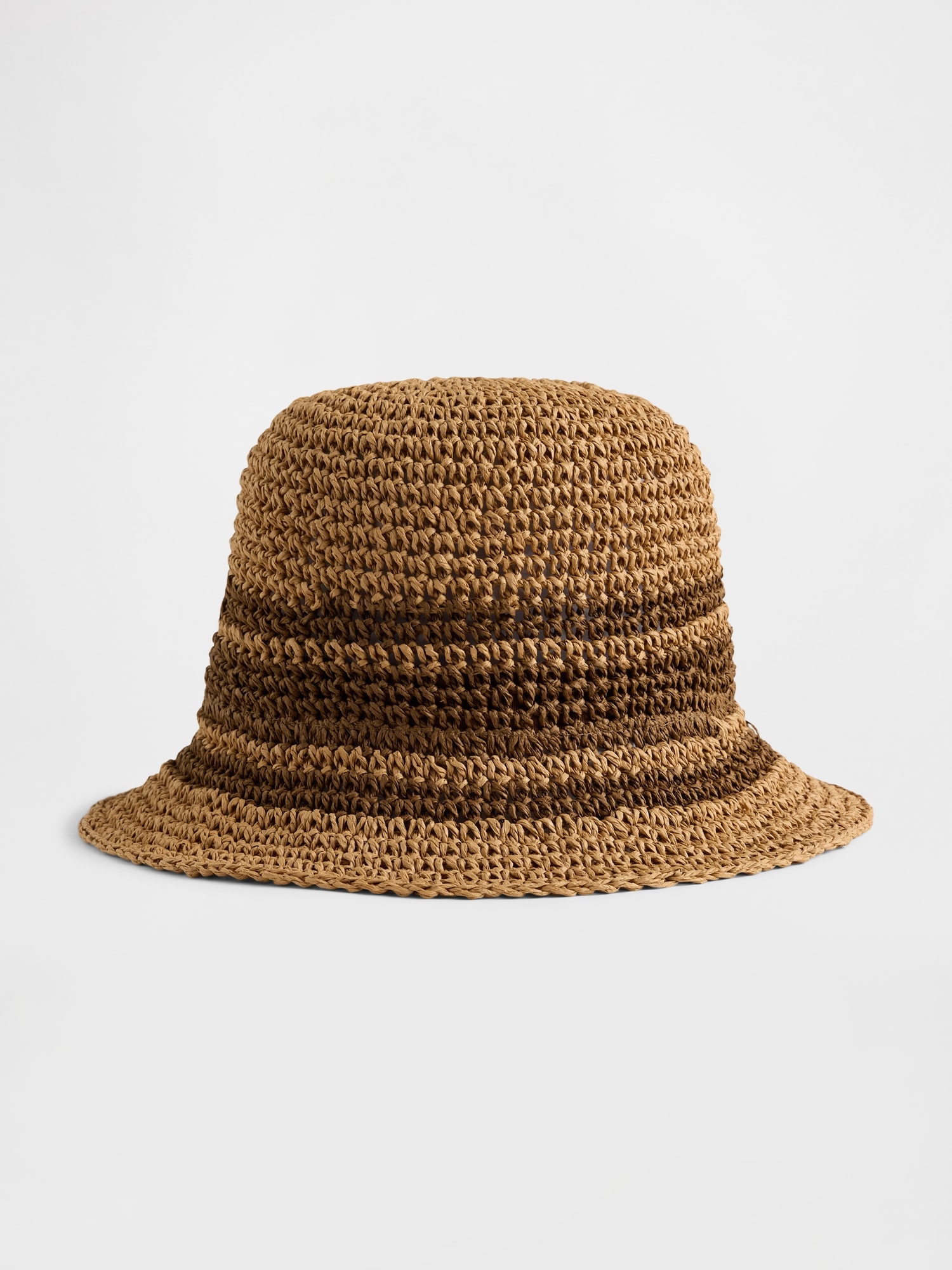 Striped Straw Bucket Hat - Brown