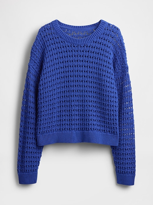 Image number 5 showing, 100% Cotton Crochet Crewneck Sweater