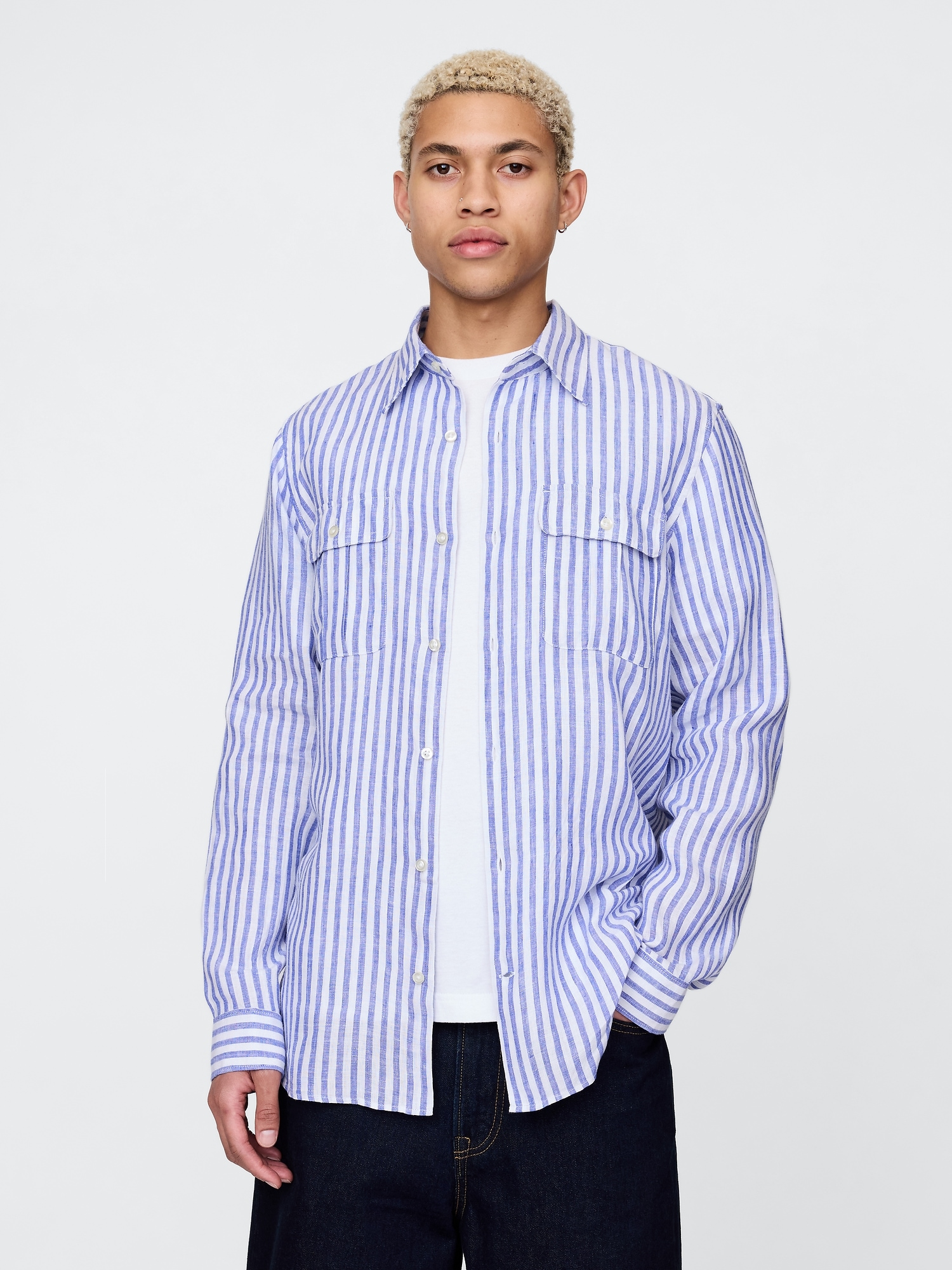 100% Linen Classic Shirt - Blue