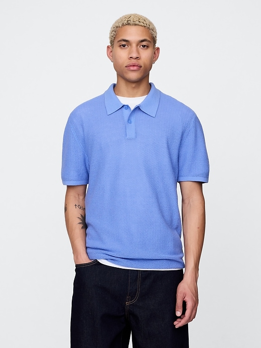 Image number 1 showing, Textured Crochet Polo Shirt