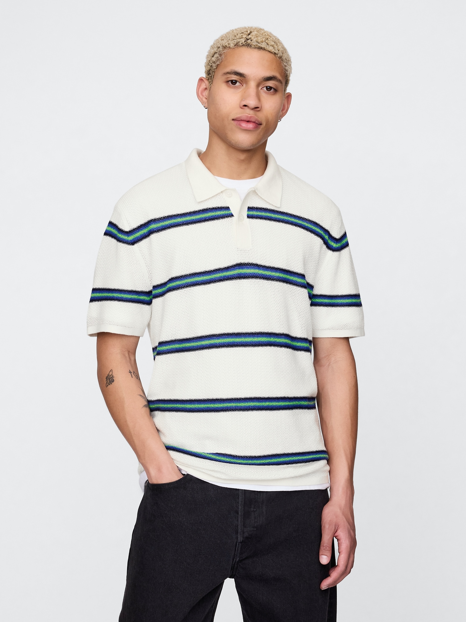 Textured Crochet Polo Shirt