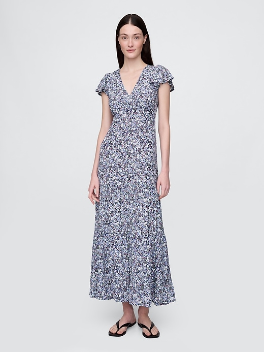 Image number 1 showing, Crepe Tiered V-Neck Maxi Dress