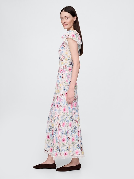 Image number 3 showing, Crepe Lace-Trim V-Neck Maxi Dress