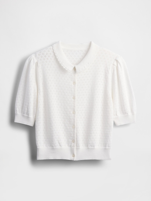 Image number 5 showing, 100% Cotton Cropped Pointelle Cardigan