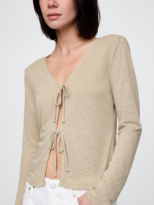 Image number 4 showing, Linen-Blend Tie-Front Cardigan