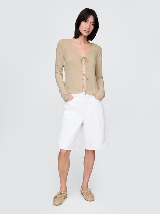 Image number 3 showing, Linen-Blend Tie-Front Cardigan