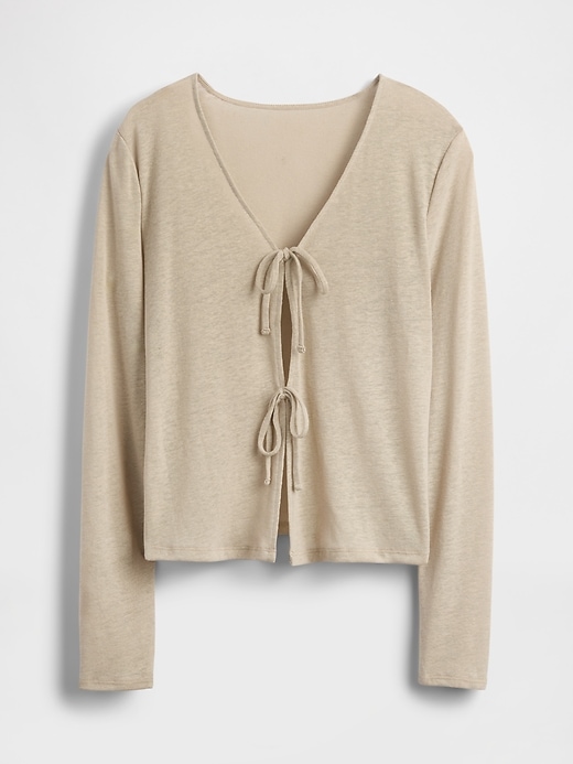 Image number 5 showing, Linen-Blend Tie-Front Cardigan