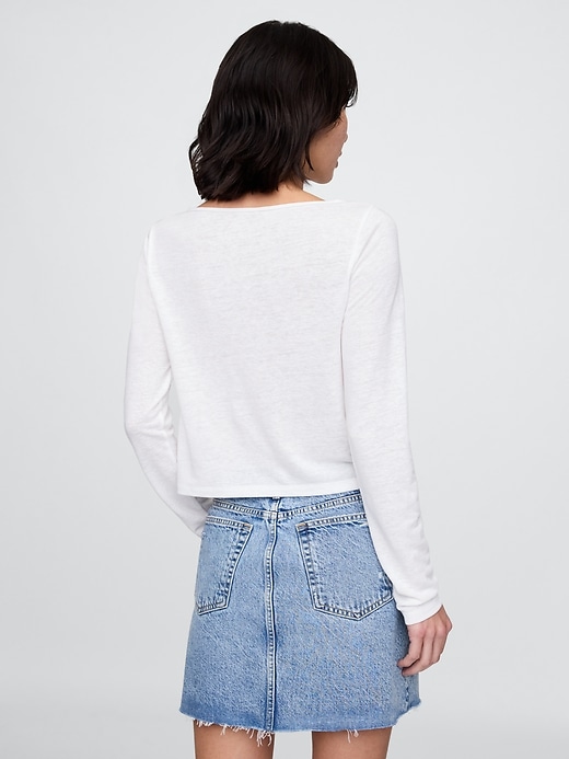 Image number 2 showing, Linen-Blend Cropped Boatneck T-Shirt