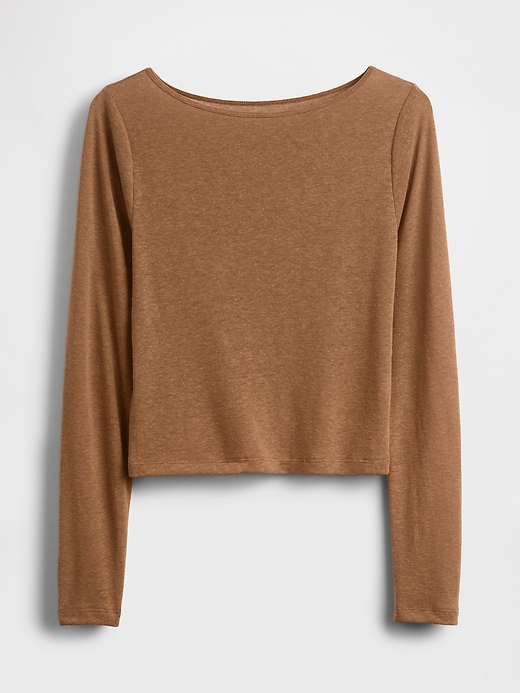 Image number 5 showing, Linen-Blend Cropped Boatneck T-Shirt