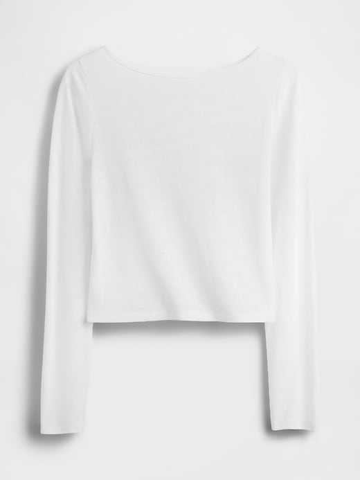 Image number 4 showing, Linen-Blend Cropped Boatneck T-Shirt