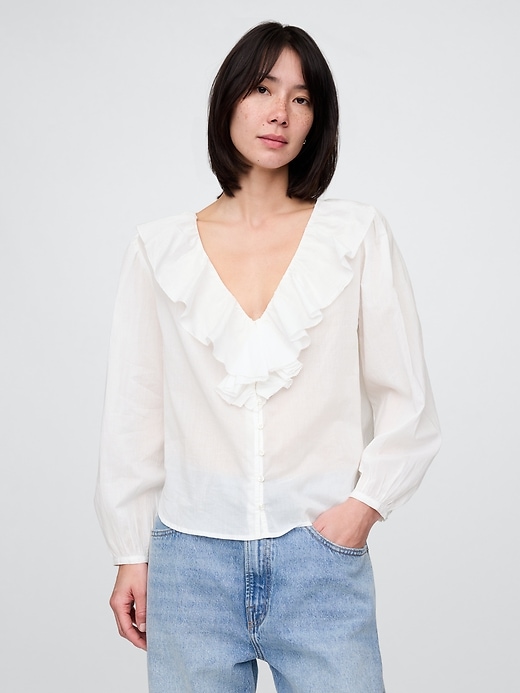 Image number 1 showing, Ruffle V-Neck Shirt