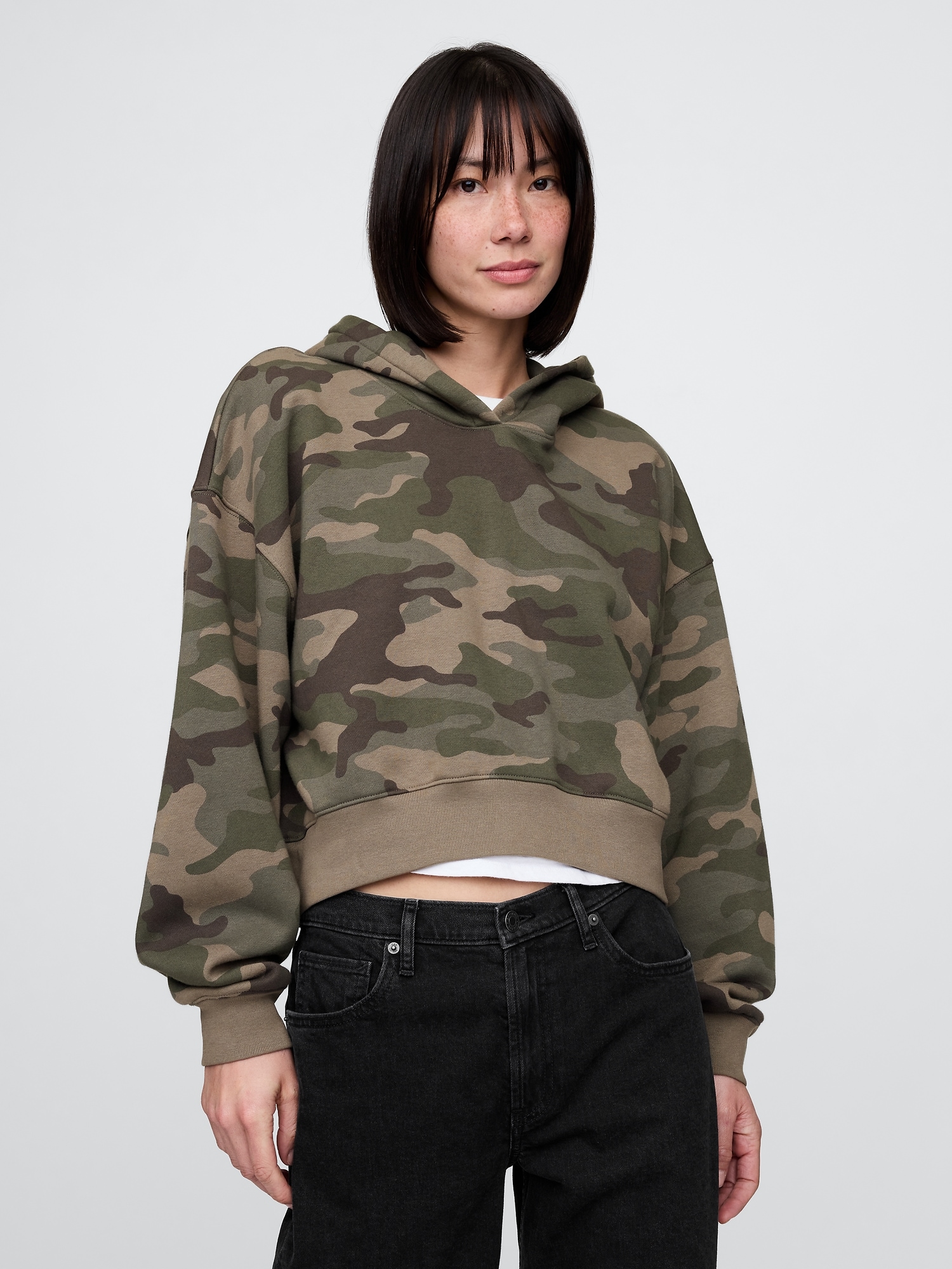 VintageSoft Cropped Camo Hoodie